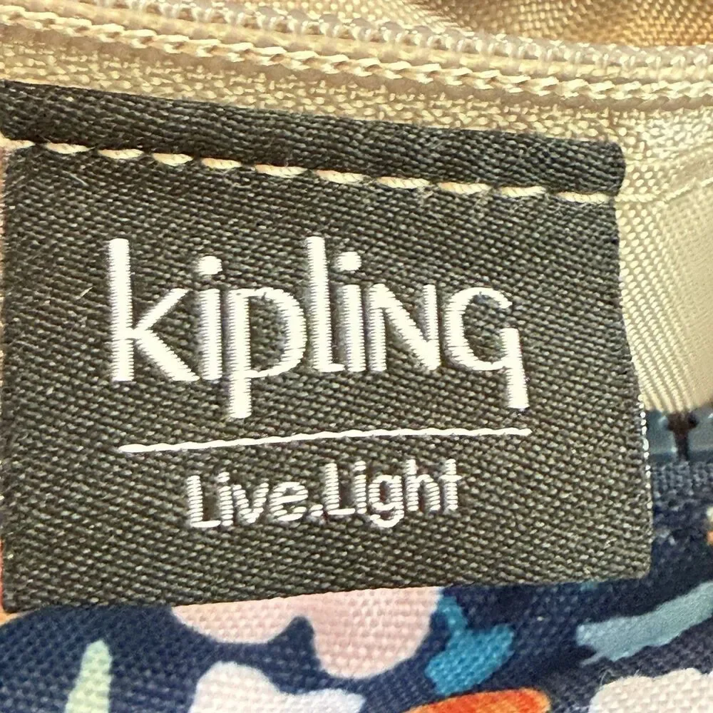 Kipling Live Light Blue Floral Crossbody Shoulder Bag Monkey Keychain Multi Pock